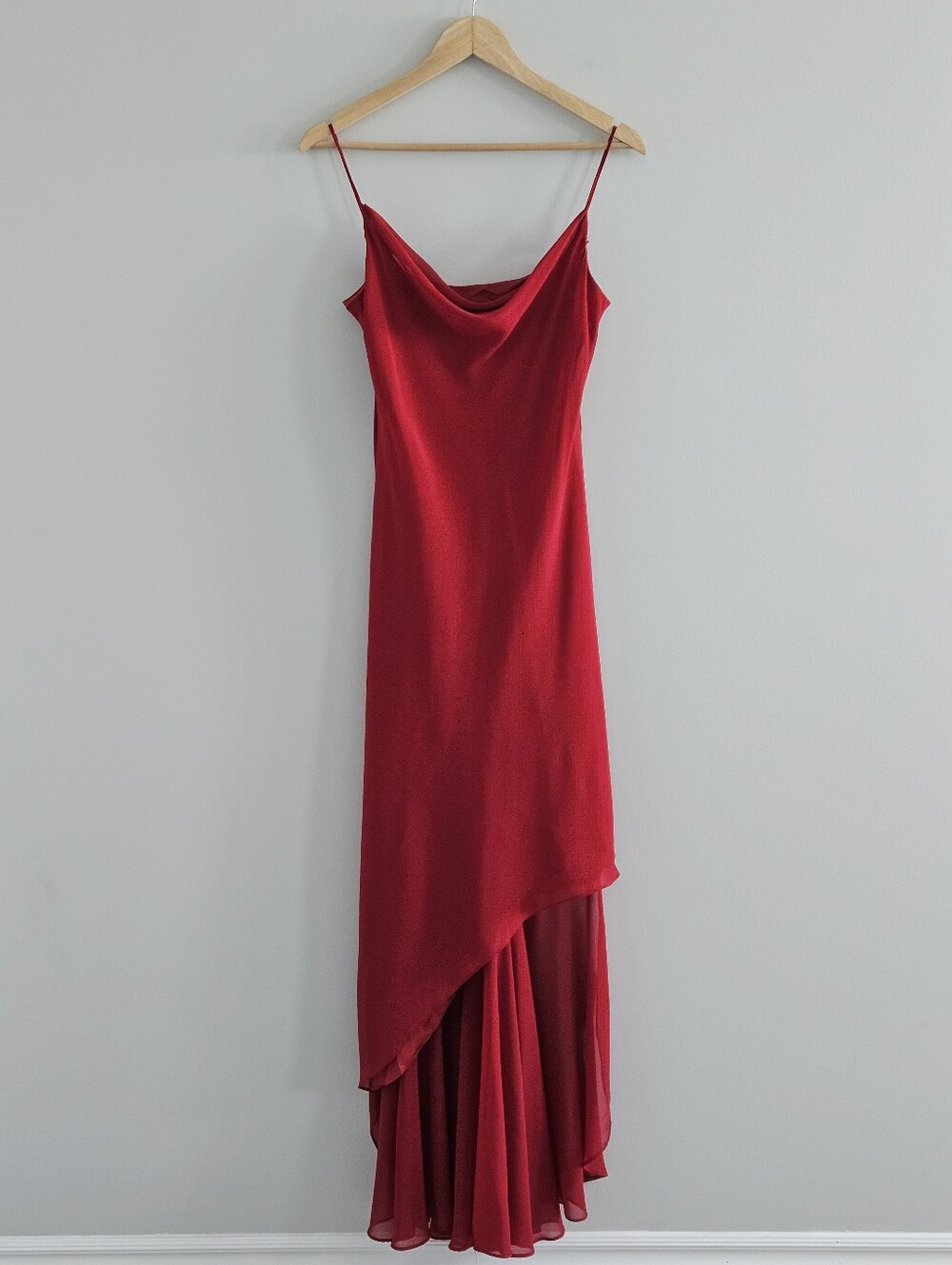 Vintage Y2K Maxi Slip Dress Women's Size 8 Cherry Red Asymmetrical Dark Romantic